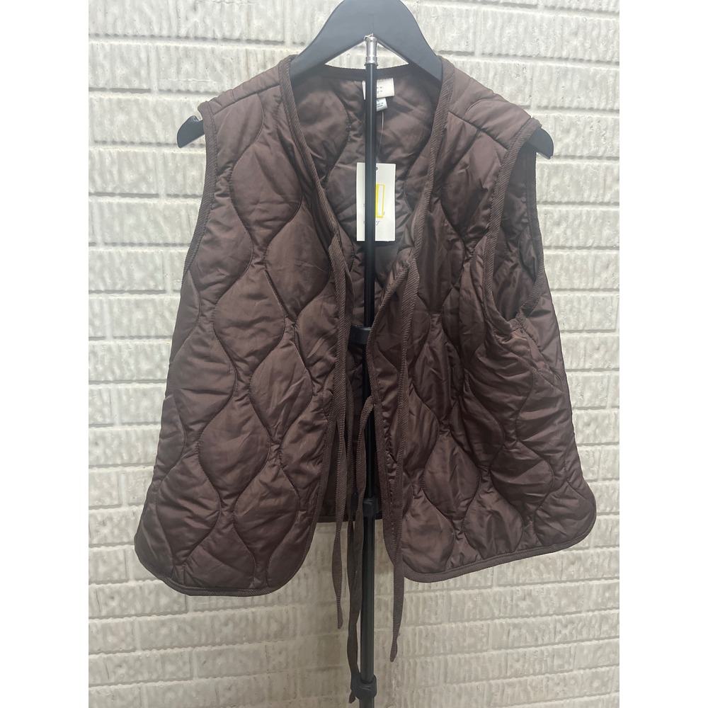 A New Day Brown Quilted Tie Front Vest Large NWT Onion Quilt Sleeveless Jacket